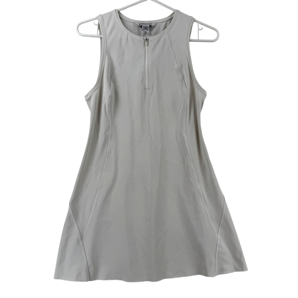 Athleta Dress Womens Small White Ace Tennis Tank Fit & Flare Pockets Zip Front